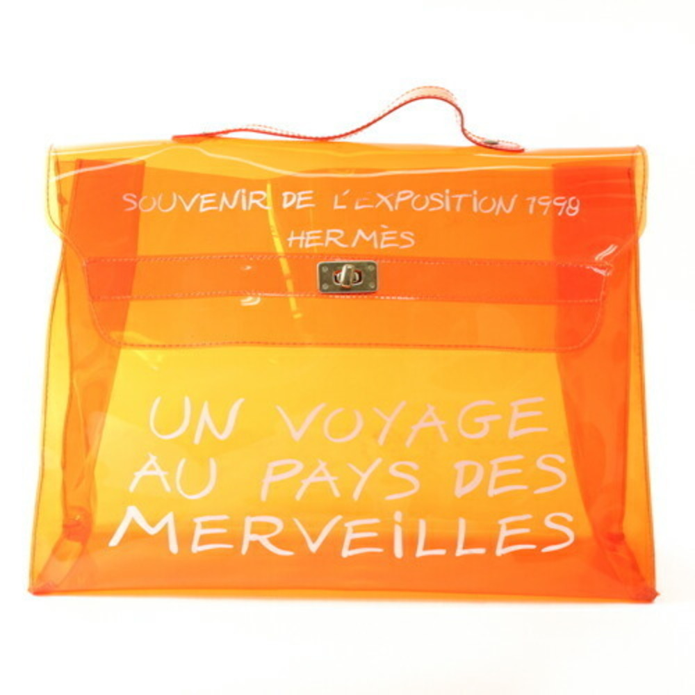 Hermes Vinyl Kelly Handbag Journey to Wonderland Exhibition Bag Orange